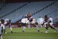 BIRMINGHAM, ENGLAND- NOVEMBER 9:  l-r Aly Cissokho, Gabriel Agbonlahor and Aaron Tshibola of Aston Villa warm up before the Premier League International Cup match between Aston Villa U23's and Celtic U23's at Villa Park on November 9, 2016 in Birmingham, England (Photo by Nathan Stirk/Getty Images)
